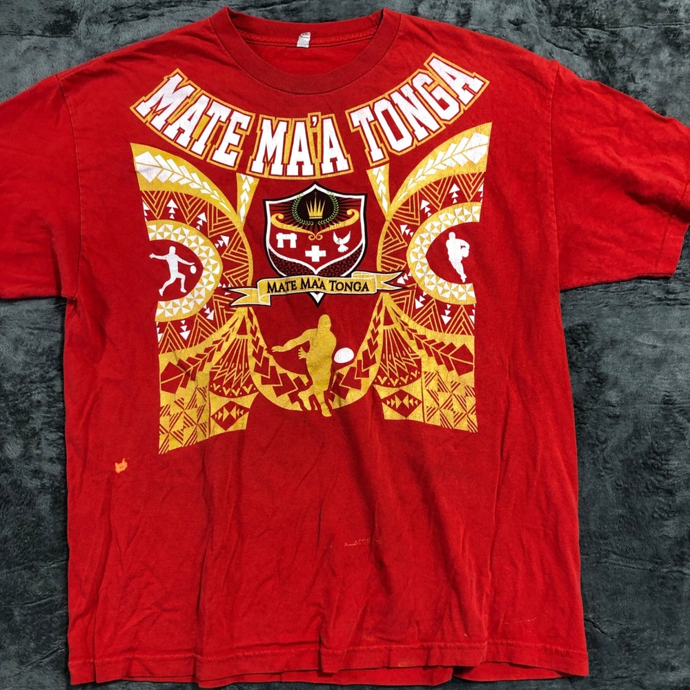 Unbranded Mate Ma'a Tonga Rugby T-Shirt Mens XL Red Graphic Short Sleeve Tee